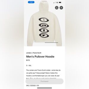 Travis Scott x Jordan Hoodie Sz L. New w/ tags